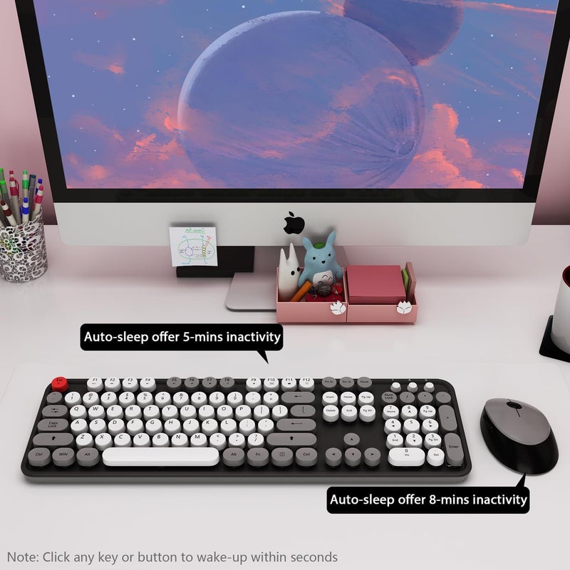 Kootop Wireless Keyboard and Mouse, Cute Keyboard and Mouse, 2.4G Wireless Keyboard with Retro Round Keycap for PC, Mac, Laptop,Tablet,Computer Windows (Grey) - Image 4